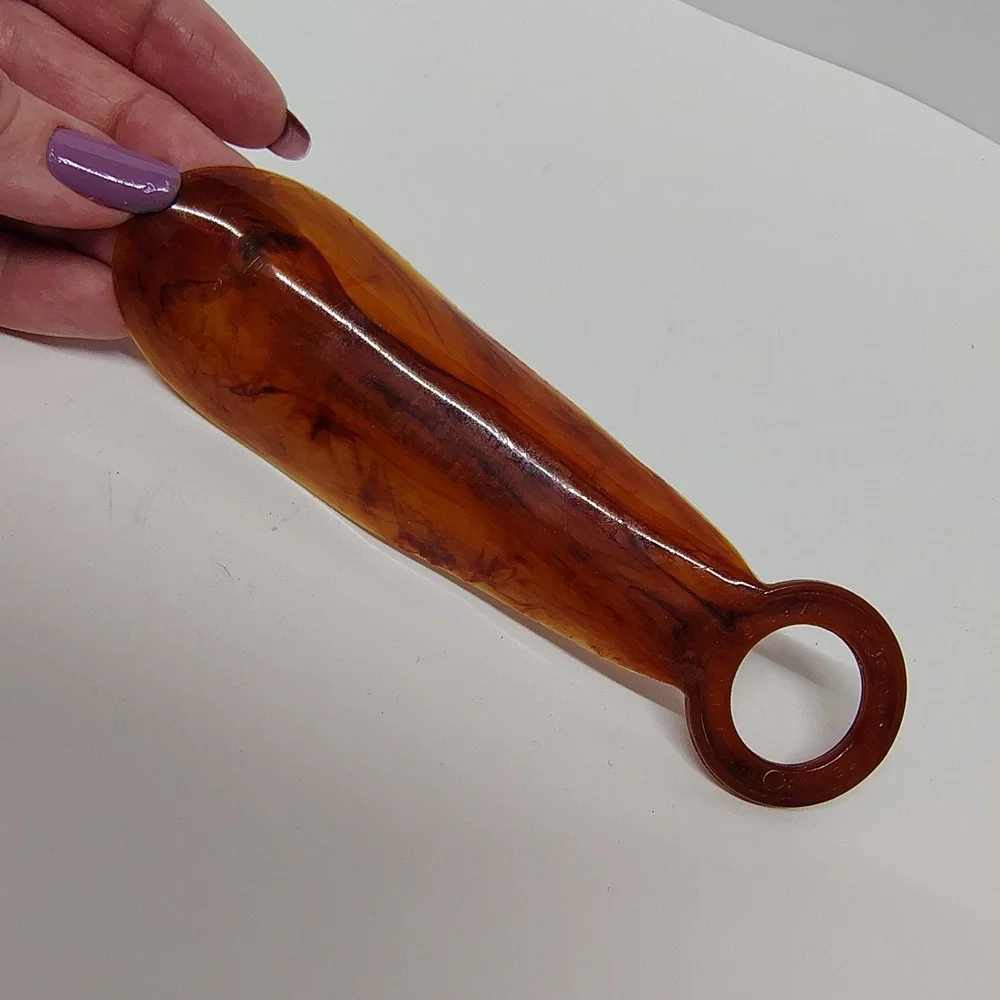 Vintage Sweden House Lodge Shoe Horn Rockford IL Marbled Brown Advertising 5.5in